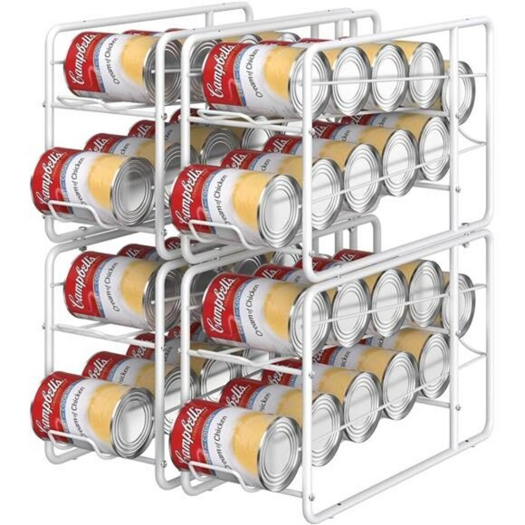 Can Dispenser Rack Stackable Organizer for Pantry Kitchen Cabinet 4 Pack White - Picture 6 of 8